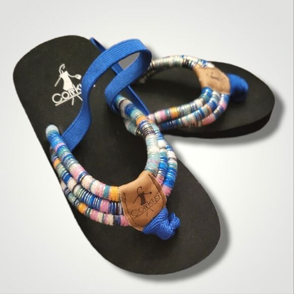 Corkys Kids Karma Multi Color Flip Flops with Strap - Picture 1 of 5